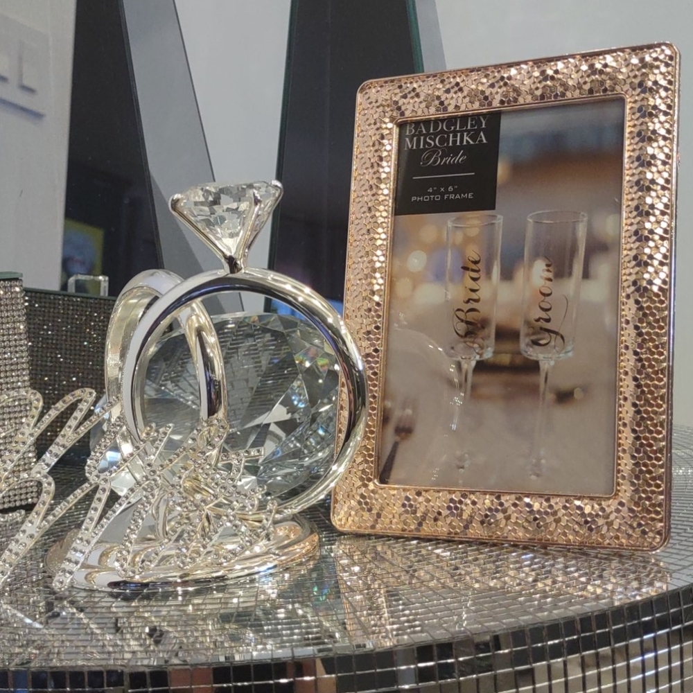 Badgley Mischka Pink Rose Gold Tone Home Decor NEW Gift Bride Photo Frame 4 x 6